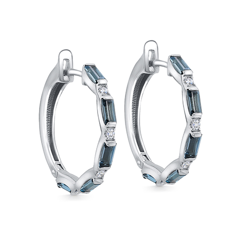 Серьги Конго с Топазом "London Blue" и Бриллиантами
