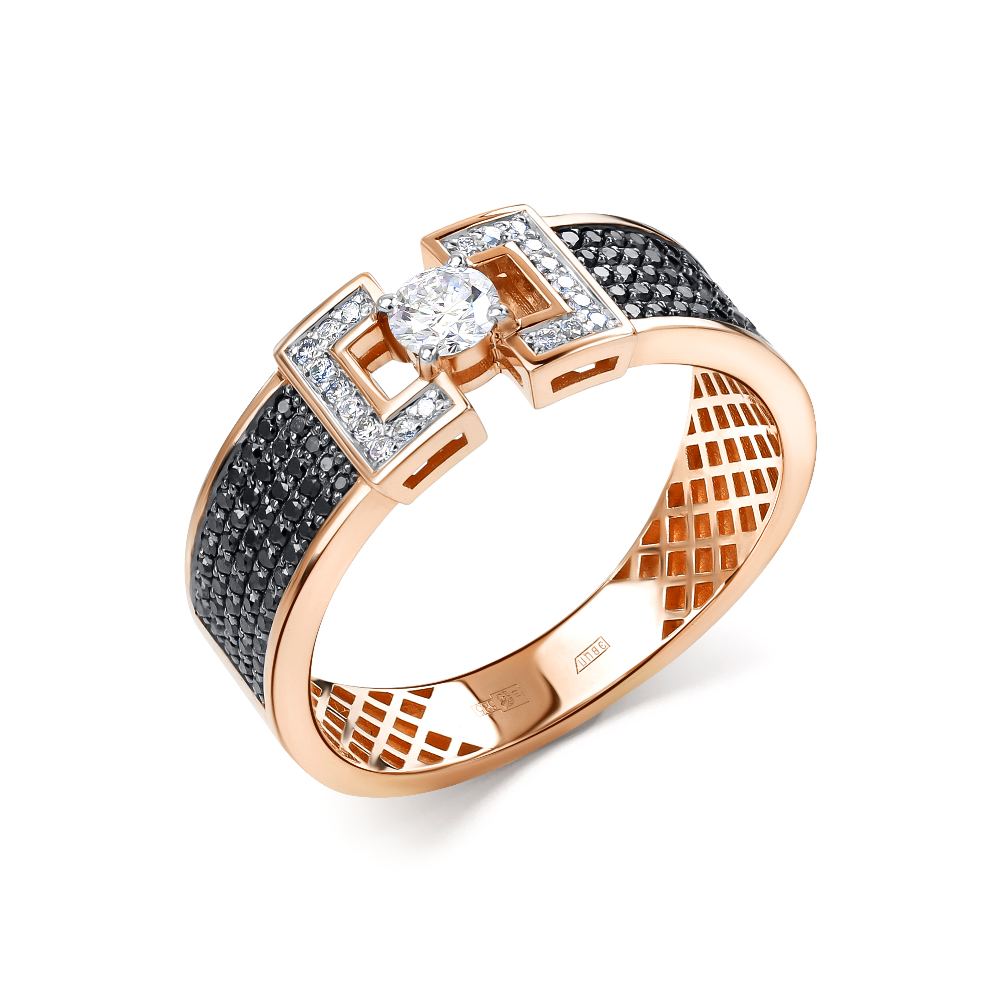 Кольцо с Черными и Бесцветными Бриллиантами "Black"