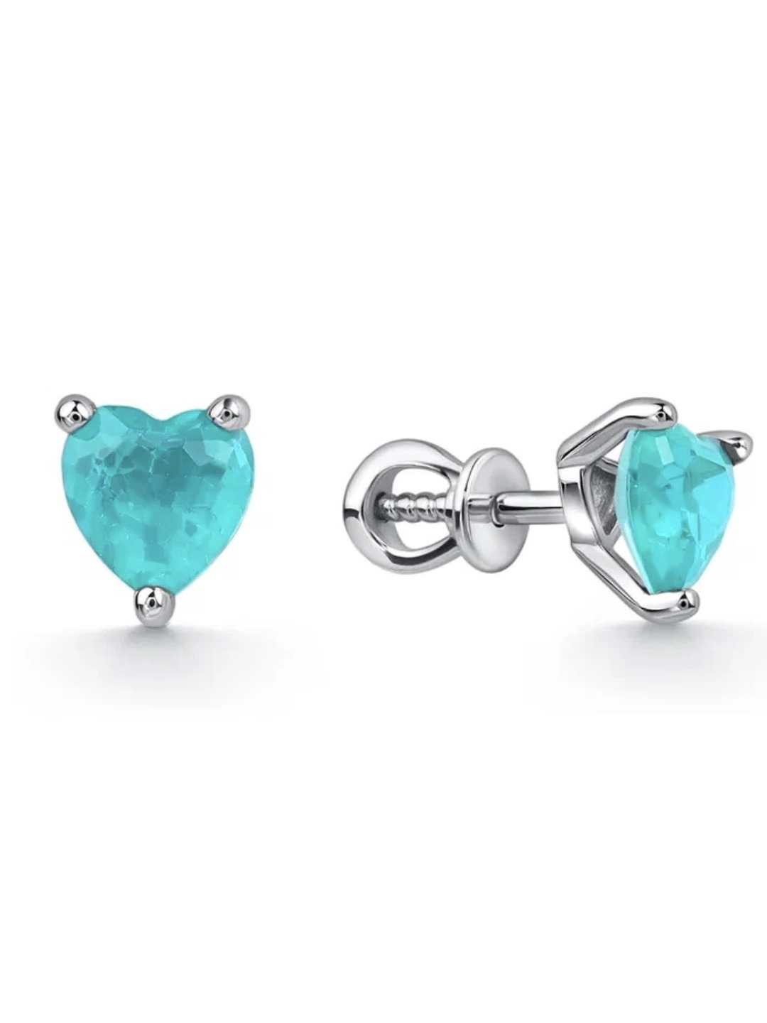 Серьги Пуссеты с Турмалином "Параиба" в огранке Сердце