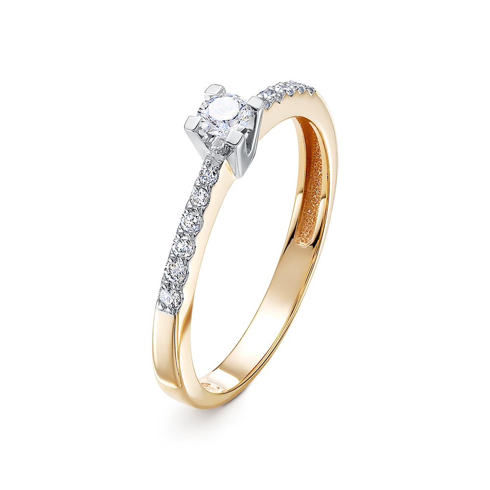 Кольцо Помолвочное с Бриллиантом и Бриллиантовой Дорожкой 