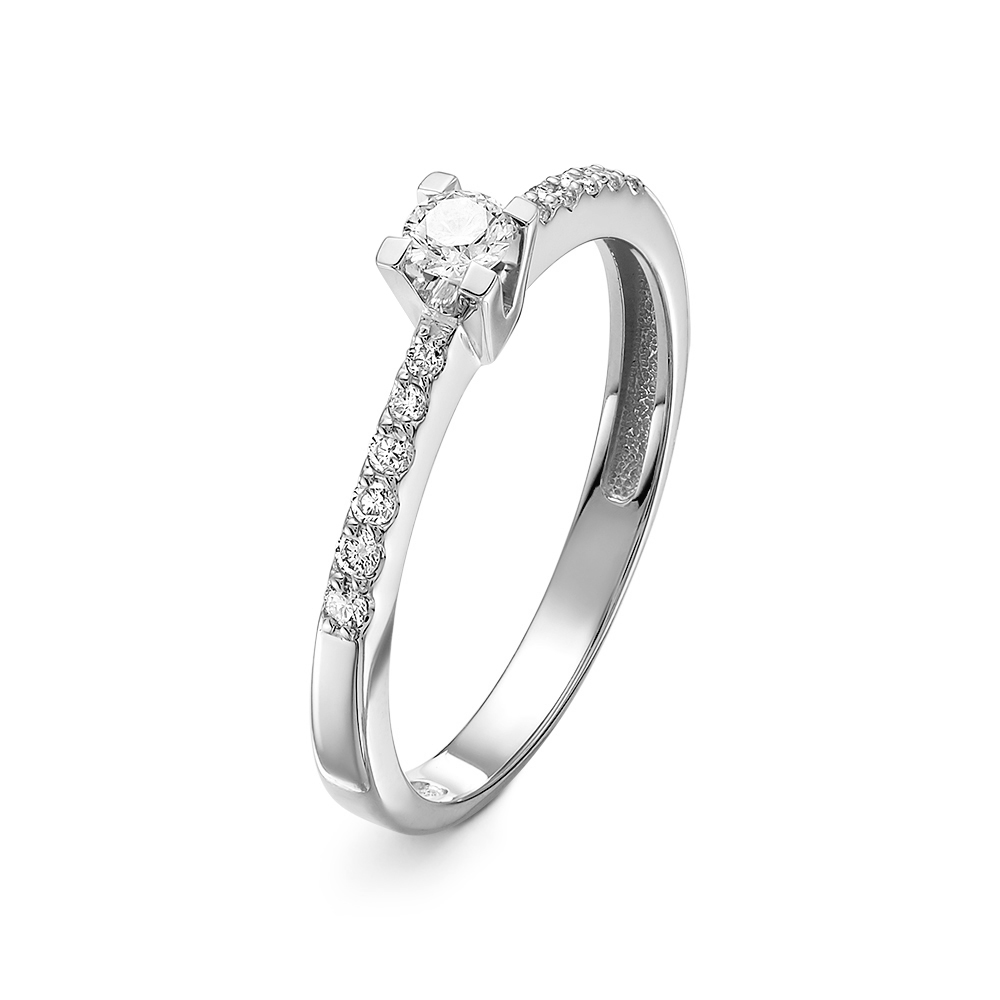 Кольцо Помолвочное с Бриллиантом и Бриллиантовой Дорожкой