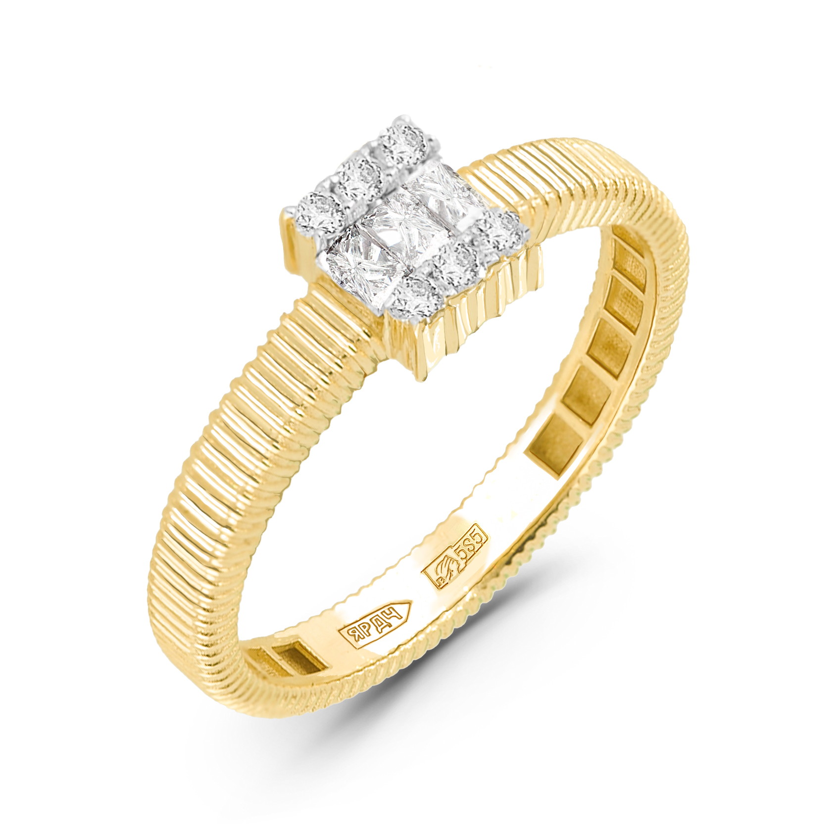 Кольцо с Бриллиантами Прямоугольной формы 