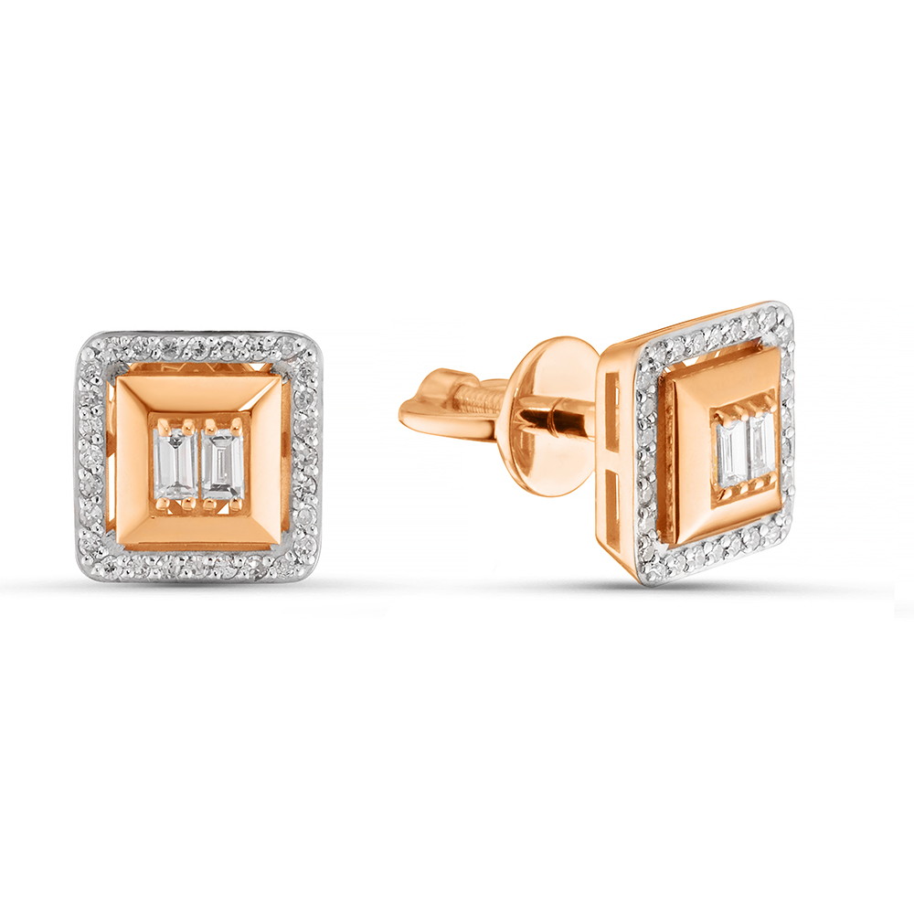 Серьги Пусеты Квадратной формы с Бриллиантами 