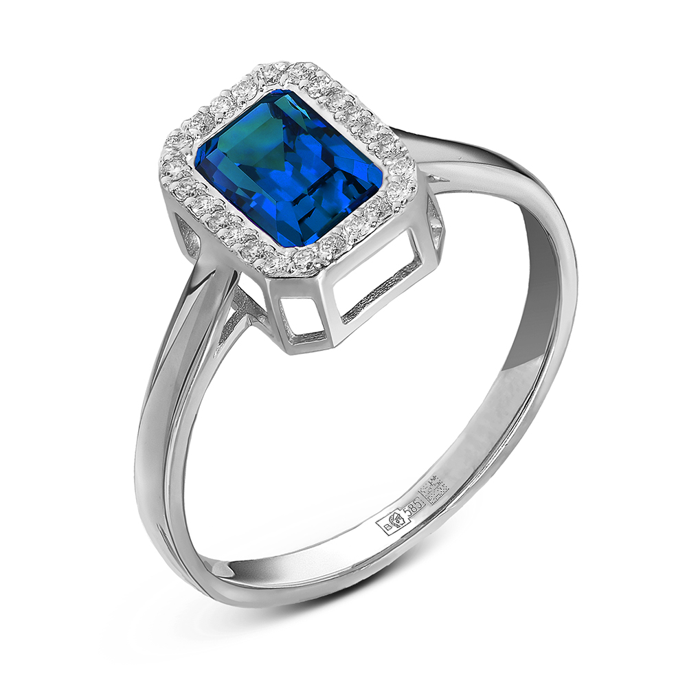 Кольцо с Сапфиром Прямоугольной Формы и Бриллиантами 