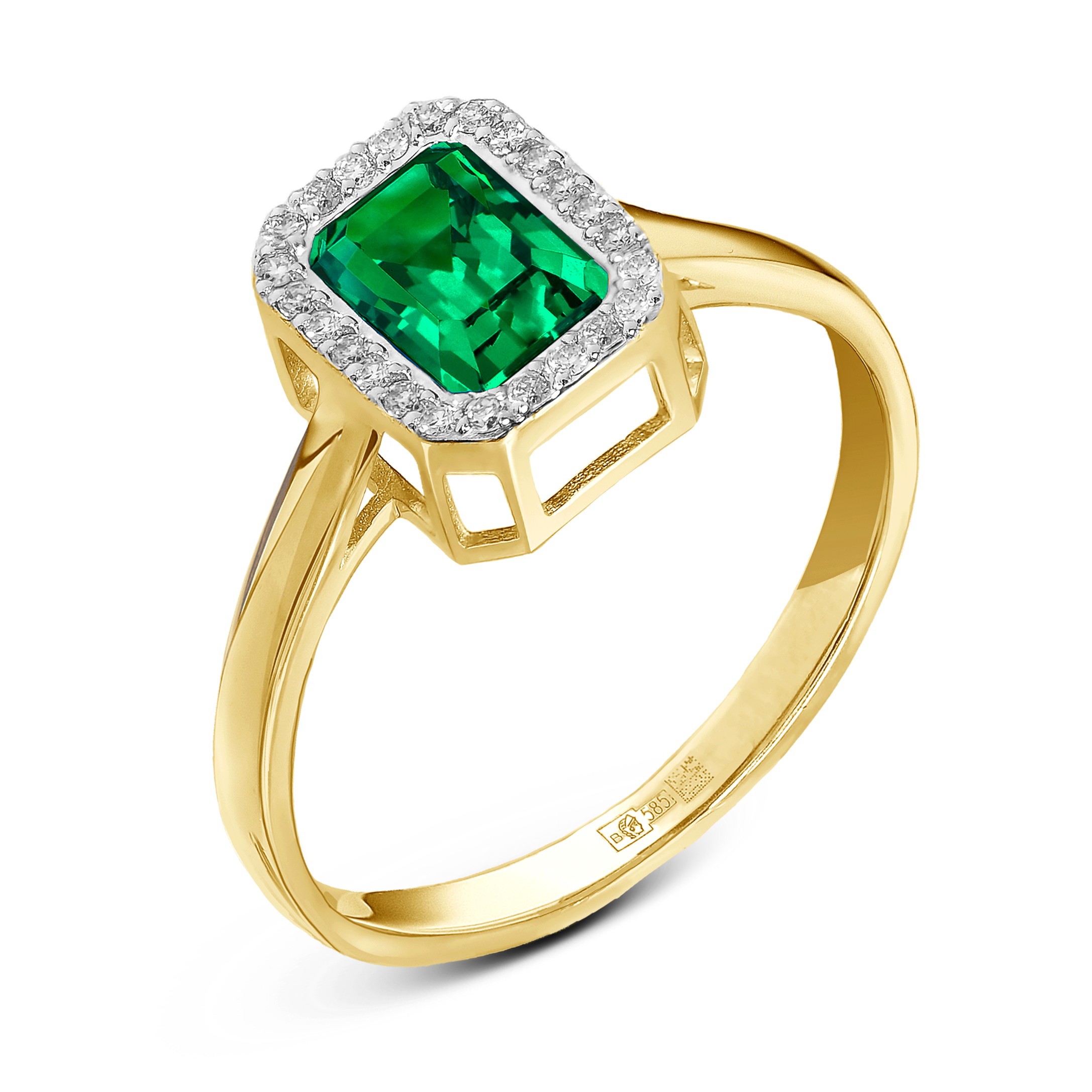 Кольцо с Изумрудом Прямоугольной формы и Бриллиантами