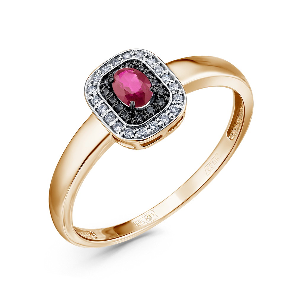 Кольцо с Рубином в обрамлении Бесцветных и Черных Бриллиантов 